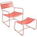 Surprising Lounger Set Sessel & Fußstütze / Set aus Sessel + Fußablage - Fermob rot en metall