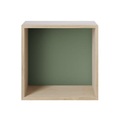 Muuto, Mini Stacked 2.0 Regal / Größe M - quadratisch - 33 x 33 cm / mit farbiger Rückwand - Muuto grün/holz natur en holz