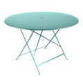 Bistro Klapptisch / Ø 117 cm - für 6 bis 8 Personen - mit Sonnenschirmloch - Fermob blau en metall