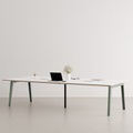 TIPTOE, New Modern Bureau open space / 6 places - 320 x 140 cm / Stratifié & pied central noir - TIPTOE grau en metall/holz