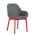 KARTELL, Gepolsterter Sessel Clap La Double J textil rot grün schwarz / mit Stoffbezug, Stuhlbeine aus Kunststoff - Kartell rot en textil
