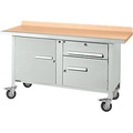 Mobile Werkbank Schäfer Shop Select PWi 150-3, Buche-Multiplexplatte, mit Stahlkante, bis 400 kg, B 1500 x T 700 x H 840 mm, Lichtgrau