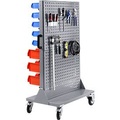 Mobiles Kleinteilemagazin, 1-seitig bestückbar, mit Lochplattenwand, ohne Sichtlagerkästen, B 900 x T 655 x H 1540 mm, Stahl, grau