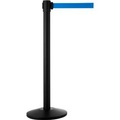Absperrpfosten mit Standfuss, schwarz, Gurt blau