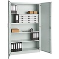 Büroschrank, 5 OH, abschliessbar, mit aufliegenden Türen, B 1200 mm, Lichtgrau