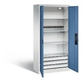 C+P Akkuladeschrank Basic mit Vollblechtüren, H 1950 x B 930 x T 500 mm, Lichtgrau/Fernblau