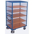 Drahtgitter-Etagenwagen, Stahl/MDF-Platte, Enzianblau/Buche-Dekor, 5 Etagen, 1045 x 685 mm, 3 Wände und Dach, EasySTOP, bis 500 kg