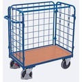 undefined, Dreiwandwagen, Stahl/MDF-Platte, Enzianblau/Buche-Dekor, L 1000 x B 600 mm, Nutzhöhe 925 mm, einhängbare Längswand, EasySTOP, bis 500 kg