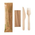undefined, Einweg Besteck Set Papstar Pure, Messer, Gabel & Serviette, biologisch abbaubar, FSC®-zertifiziertes Birkenholz, 50 Stück in Papierbeutel