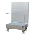 Fahrbare Auffangwanne mit Lochplattenwand 2 x 200-l-Fass stehend nebeneinander, LxBxH 870 x 1290 x 2015 mm feuerverzinkt