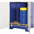 Gefahrstoffdepot asecos, Flügeltür, Stahlblech, Gitterrost, unterfahrbar, für 4 x 200-L-Fass, B 1425 x T 1350 x H 1810 mm