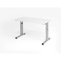 Hammerbacher, Hammerbacher Höhenverstellbarer gerader Schreibtisch mit C-Fuß Express Q Weiß, Silber 1.200 x 672 x 685 - 810 mm