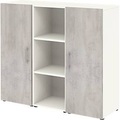 Home Office Sideboard TEMPIO, aus Holz, 2 Türen, 1 Regal, 3 OH, B 1200 x T 340 x H 1070 mm, weiss/Beton