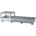 IBC-Station ASECOS, Stahl, mit Gitterrost, Abfüllblock u. Staplerschuhen, 1000 l Auffangvolumen, B 3280 x T 1300 x H 820 mm, verzinkt