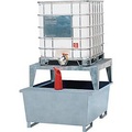 IBC-Station ASECOS, Stahl, mit Gitterrost, Abfüllblock u. Staplerschuhen, B 1350 x T 1650 x H 1180 mm, verzinkt