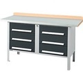 Kastenwerkbank Schäfer Shop Select PWi 150-6, ESD, Buche-Multiplexplatte, mit Stahlabdeckung, bis 750 kg, B 1500 x T 700 x H 840 mm, Anthrazit/Weissaluminium