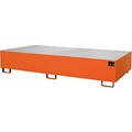 Regal-Bodenwanne 1000 l Auffangvolumen, LxBxH 2650 x 1300 x 435 mm mit Gitterrost, orange lackiert