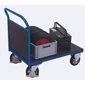 Stirnwandwagen, Stahl/Siebdruckplatte, Enzianblau/Dunkelbraun, L 2025 x B 800 mm, Vollgummi-Rollen mit EasySTOP, bis 1000 kg