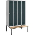 Schäfer Shop Genius, Schäfer Shop Genius Kleiderspind mit Sitzbank, 4 Abteile, Zylinderschloss, weissaluminium/anthrazit