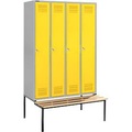 Schäfer Shop Genius Kleiderspind mit Sitzbank, 4 Abteile, Zylinderschloss, weissaluminium/gelb