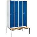 Schäfer Shop Genius Kleiderspind mit Sitzbank, 4 Abteile, Zylinderschloss, lichtgrau/enzianblau