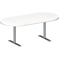 Schäfer Shop Genius Konferenztisch MODENA FLEX, Oval, T-Fuss Rundrohr, B 2000 x T 1000 x H 650-850 mm, weiss/weissaluminium RAL 9006