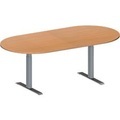 Schäfer Shop Genius Konferenztisch MODENA FLEX, Oval, T-Fuss Rechteckrohr, B 2000 x T 1000 x H 650-850 mm, Buche/weissaluminium RAL 9006