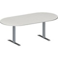 Schäfer Shop Genius Konferenztisch MODENA FLEX, Oval, T-Fuss Rechteckrohr, B 2000 x T 1000 x H 650-850 mm, lichtgrau/weissaluminium RAL 9006