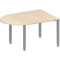 Schäfer Shop Genius Konferenztisch MODENA FLEX, Halbkreis, 4-Fuss Quadratrohr, B 1400 x T 1000 x H 720-840 mm, Ahorn/weissaluminium RAL 9006