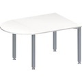 Schäfer Shop Genius Konferenztisch MODENA FLEX, Halbkreis, 4-Fuss Quadratrohr, B 1400 x T 1000 x H 720-840 mm, weiss/weissaluminium RAL 9006