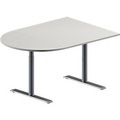 Schäfer Shop Genius Konferenztisch MODENA FLEX, Halbkreis, T-Fuss Rundrohr, B 1400 x T 1000 x H 650-850 mm, lichtgrau/weissaluminium RAL 9006