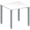 Schäfer Shop Genius Konferenztisch MODENA FLEX, Quadrat, 4-Fuss Quadratrohr, B 800 x T 800 x H 720-840 mm, weiss/weissaluminium RAL 9006