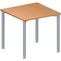 Schäfer Shop Genius Konferenztisch MODENA FLEX, Quadrat, 4-Fuss Rundrohr, B 800 x T 800 x H 720-840 mm, Buche/weissaluminium RAL 9006