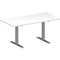 Schäfer Shop Genius Konferenztisch MODENA FLEX, Rechteck, T-Fuss Rechteckrohr, B 1600 x T 800 x H 650-850 mm, weiss/weissaluminium RAL 9006