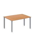 Schäfer Shop Genius Konferenztisch MODENA FLEX, Tonne, 4-Fuss Quadratrohr, B 1400 x T 1000 x H 720-840 mm, Buche/weissaluminium RAL 9006