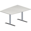 Schäfer Shop Genius Konferenztisch MODENA FLEX, Tonne, T-Fuss Rundrohr, B 1400 x T 1000 x H 650-850 mm, lichtgrau/weissaluminium RAL 9006