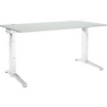 Schäfer Shop Genius Schreibtisch PLANOVA ergoSTYLE, C-Fuss, Rechteck, man. höhenverstellbar, B 1600 x T 800 x H 675-895 mm, lichtgrau/weiss