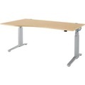 Schäfer Shop Genius Schreibtisch PLANOVA ERGOSTYLE, elektrisch höhenverstellbar, Freiform, Ansatz links, C-Fuss, B 1800 mm, Ahorn/weissalu