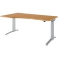 Schäfer Shop Genius Schreibtisch PLANOVA ERGOSTYLE, elektrisch höhenverstellbar, Freiform, Ansatz links, C-Fuss, B 1800 mm, Buche/weissalu