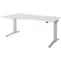Schäfer Shop Genius Schreibtisch PLANOVA ERGOSTYLE, elektrisch höhenverstellbar, Freiform, Ansatz links, C-Fuß, B 1800 mm, lichtgrau/weißalu