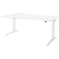 Schäfer Shop Genius Schreibtisch PLANOVA ERGOSTYLE, elektrisch höhenverstellbar, Freiform, Ansatz links, C-Fuss, B 1800 mm, weiss/alusilber