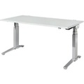 Schäfer Shop Genius Schreibtisch PLANOVA ERGOSTYLE, elektrisch höhenverstellbar, Rechteck, C-Fuss, B 1600 mm, lichtgrau/weissalu