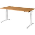 Schäfer Shop Genius Schreibtisch PLANOVA ERGOSTYLE, elektrisch höhenverstellbar, Rechteck, C-Fuss, B 1600 x T 800 x H 645-1305 mm, Buche/weiss