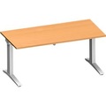 Schäfer Shop Genius Schreibtisch PLANOVA ERGOSTYLE, elektrisch höhenverstellbar, Rechteck, C-Fuss, B 1600 x T 800 x H 715-1182 mm, Buche/weissaluminium