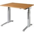 Schäfer Shop Genius Schreibtisch PLANOVA ERGOSTYLE, elektrisch höhenverstellbar, Rechteck, C-Fuss, B 1200 x T 800 x H 645-1305 mm, Buche/weissaluminium
