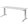 Schäfer Shop Genius Schreibtisch PLANOVA ERGOSTYLE, elektrisch höhenverstellbar, Rechteck, C-Fuss, B 2000 mm, lichtgrau/weissalu