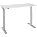 Schäfer Shop Select Home Office Schreibtisch, elektrisch höhenverstellbar, Rechteck, T-Fuss, B 1300 x T 650 x H 640-1300 mm, lichtgrau/weissaluminium