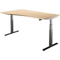 Schäfer Shop Select Schreibtisch DRIVE UP 2, elektrisch höhenverstellbar, Freiform, Ansatz links, T-Fuss, B 1800 mm, Ahorn/schwarz
