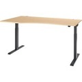 Schäfer Shop Select Schreibtisch ERGO-T 2.0, elektrisch höhenverstellbar, Freiform Ansatz links, T-Fuss, B 1800 x H 715-1205 mm, Ahorn/anthrazit