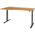 Schäfer Shop Select Schreibtisch ERGO-T 2.0, elektrisch höhenverstellbar, Freiform Ansatz links, T-Fuss, B 1800 x H 715-1205 mm, Buche/anthrazit